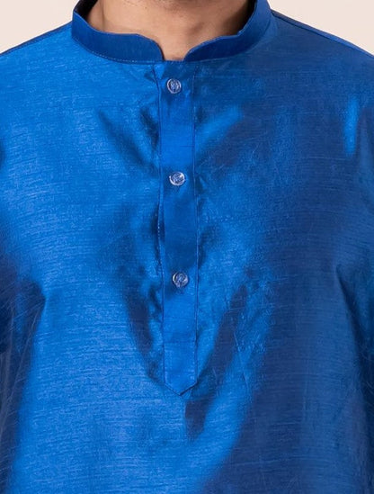 Zavaya Men Blue Solid Banarasi Silk Kurta Churidar Set