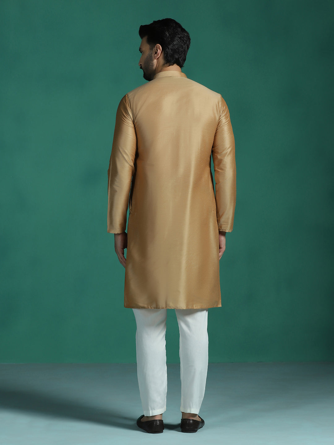 Zavaya Beige Plain Polyester Viscose Kurta Pyjama Set for Men