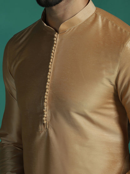 Zavaya Beige Plain Polyester Viscose Kurta Pyjama Set for Men
