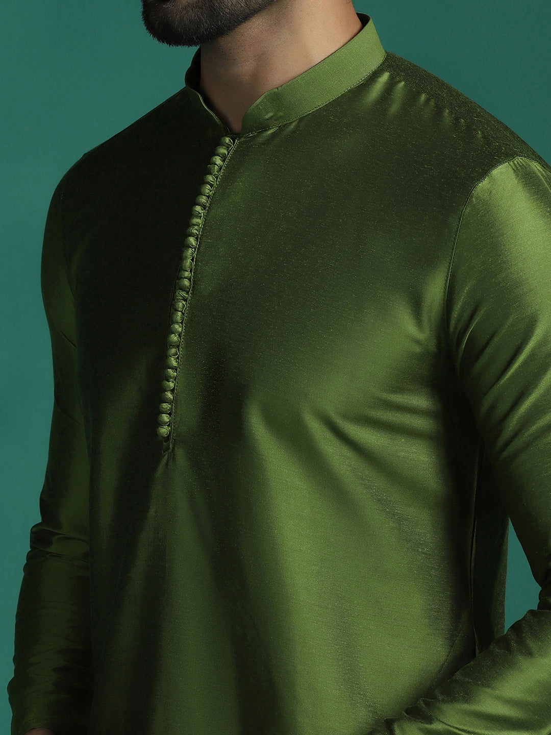 Zavaya Green Plain Polyester Viscose Kurta Pyjama Set for Men