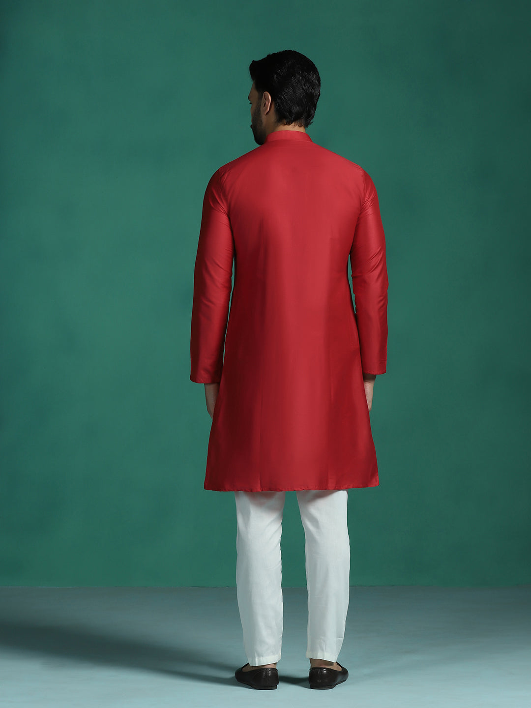 Zavaya Red Plain Polyester Viscose Kurta Pyjama Set for Men