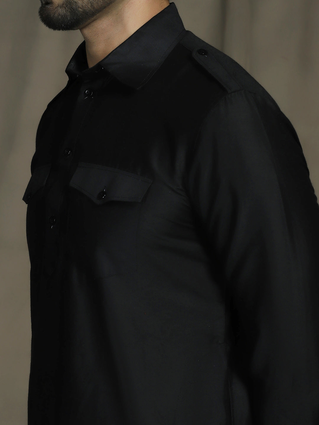 Zavaya Black Plain Polyester Viscose Kurta Salwar Set for Men