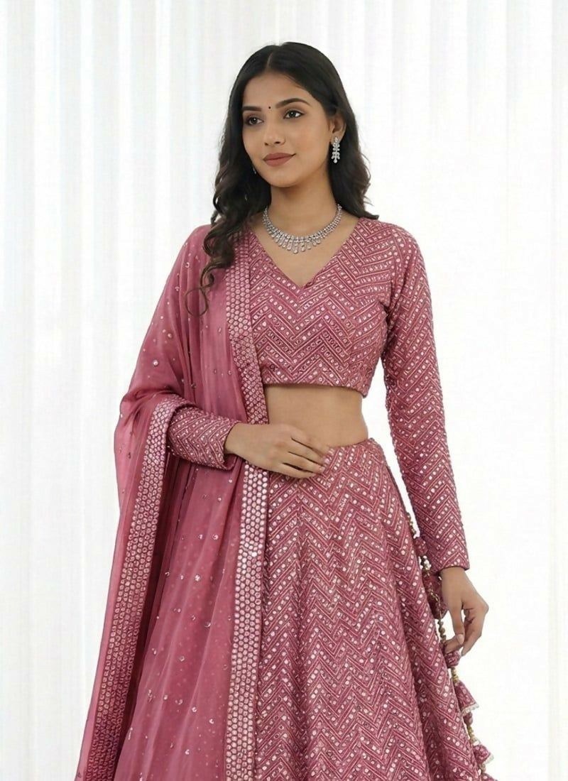 Lehenga Mart Metalic Pink Faux Georgette Designer Bollywood Style Wedding Wear Lehenga Choli