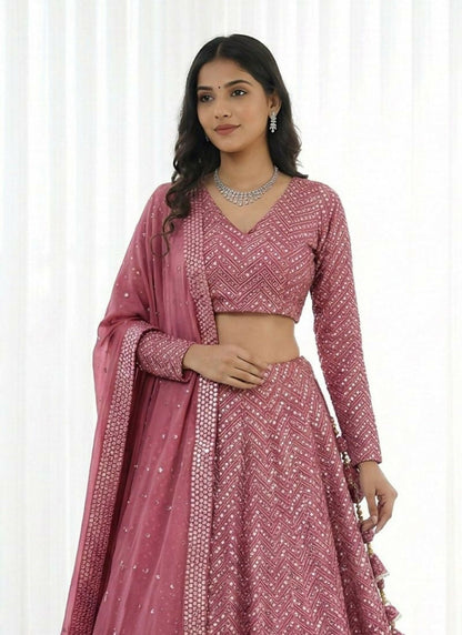 Lehenga Mart Metalic Pink Faux Georgette Designer Bollywood Style Wedding Wear Lehenga Choli