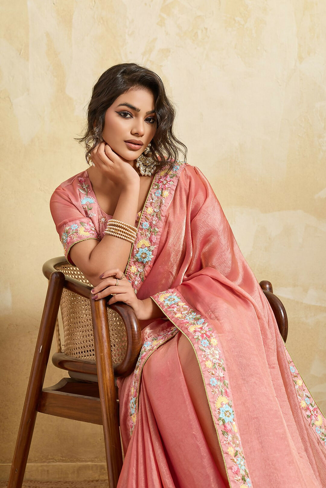 Teeya Creation New Stylish Trendy Party Wear Saree-Peach