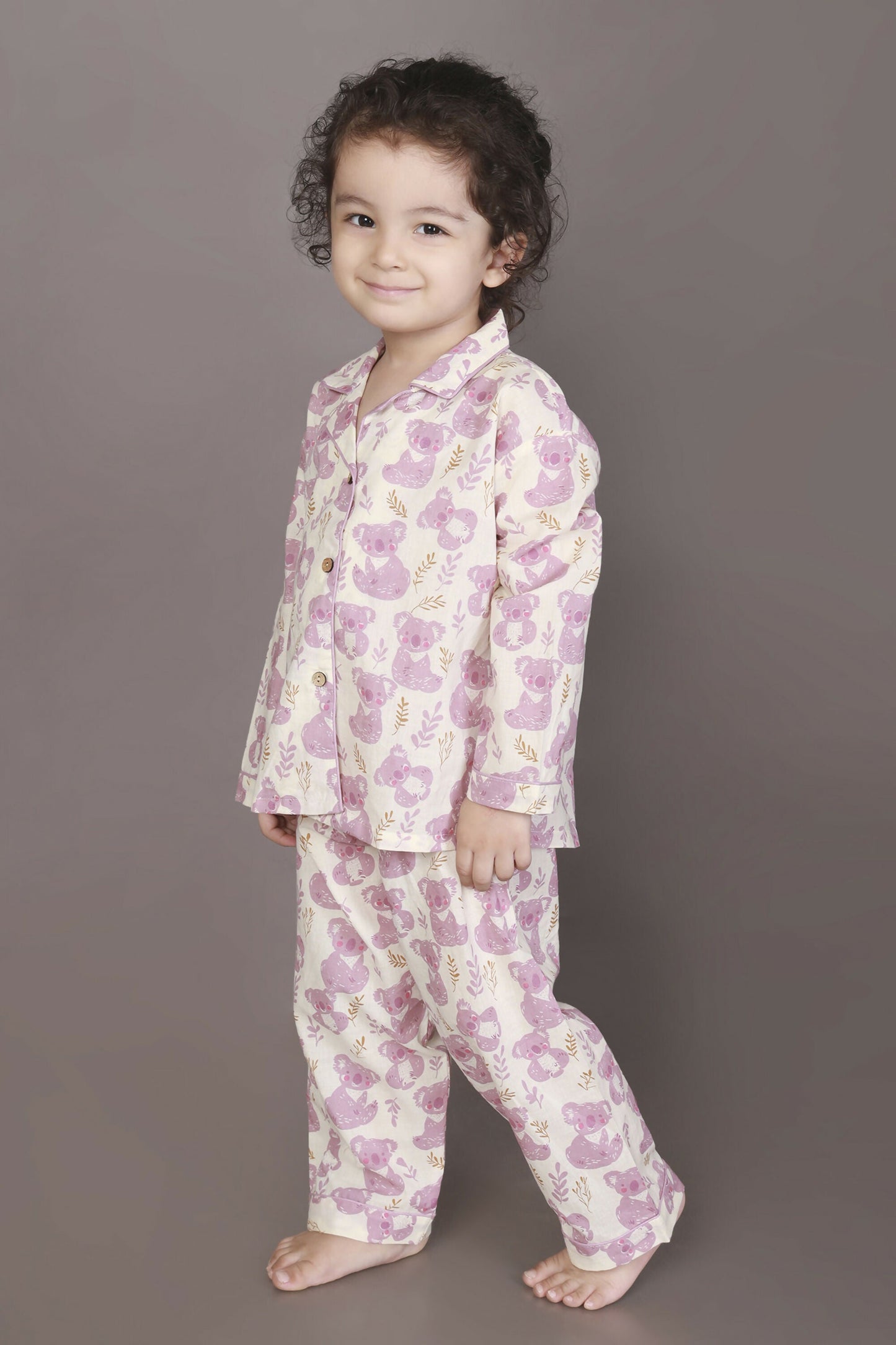 Breathables Kids Cotton Night Suit  White & Pink Teddy Shirt & Pyjama Co-Ord Set For Boys & Girls