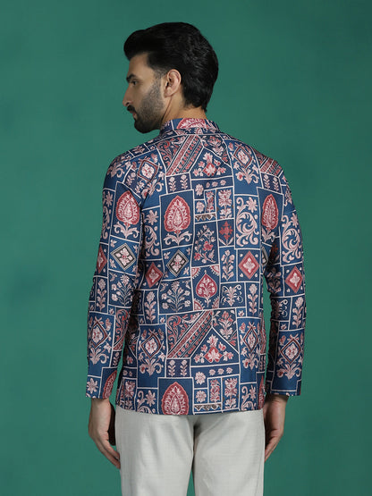 Zavaya Multicolor Ornamental Print Rayon Short Kurta for Men