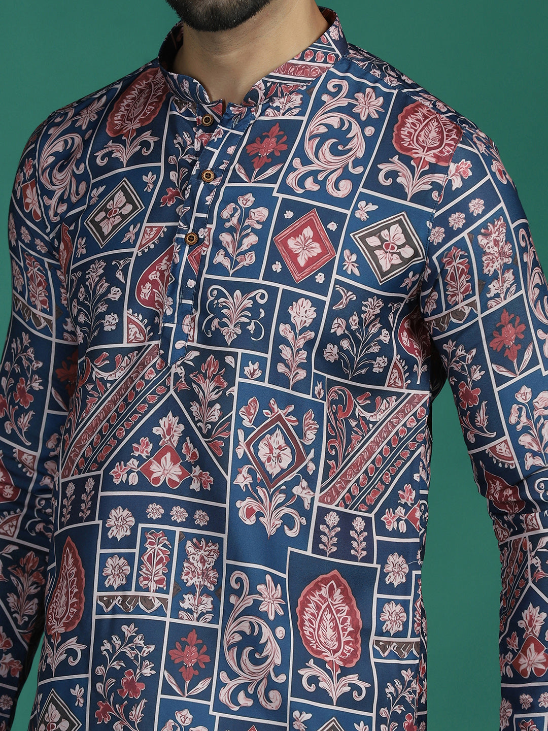 Zavaya Multicolor Ornamental Print Rayon Short Kurta for Men