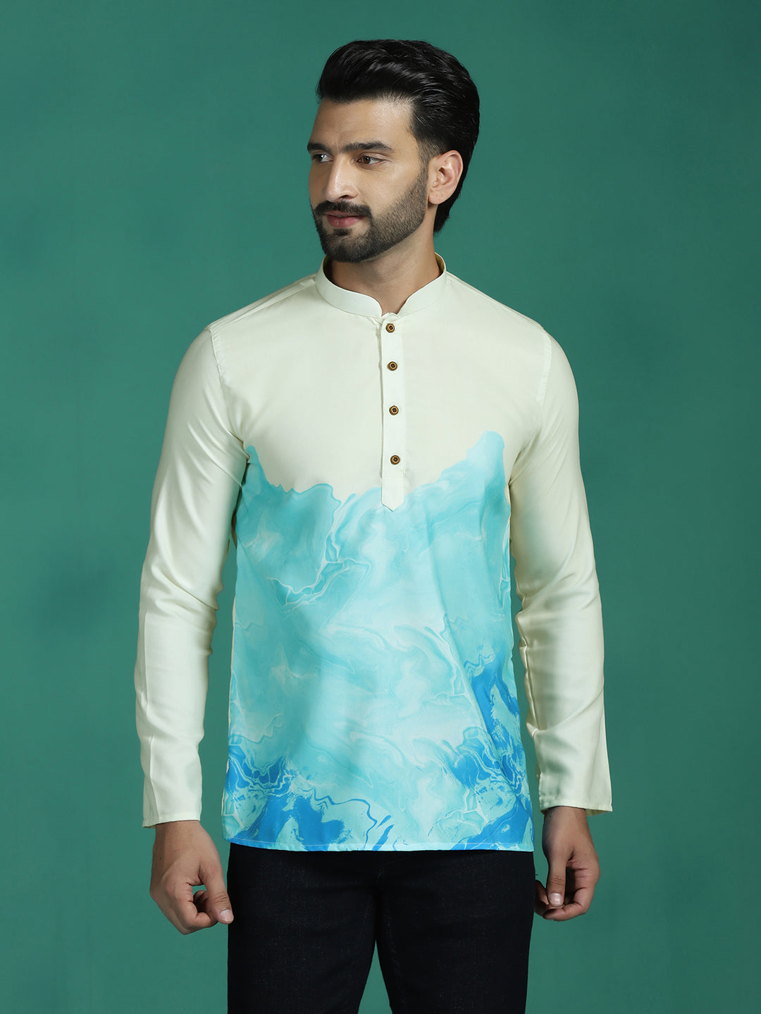 Zavaya Multicolor Ombre Rayon Short Kurta for Men
