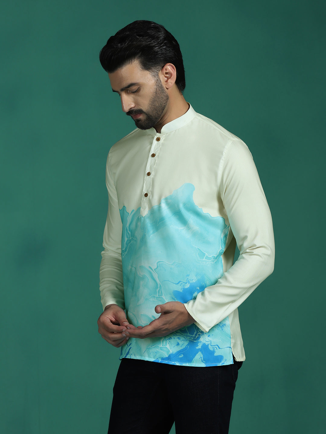 Zavaya Multicolor Ombre Rayon Short Kurta for Men