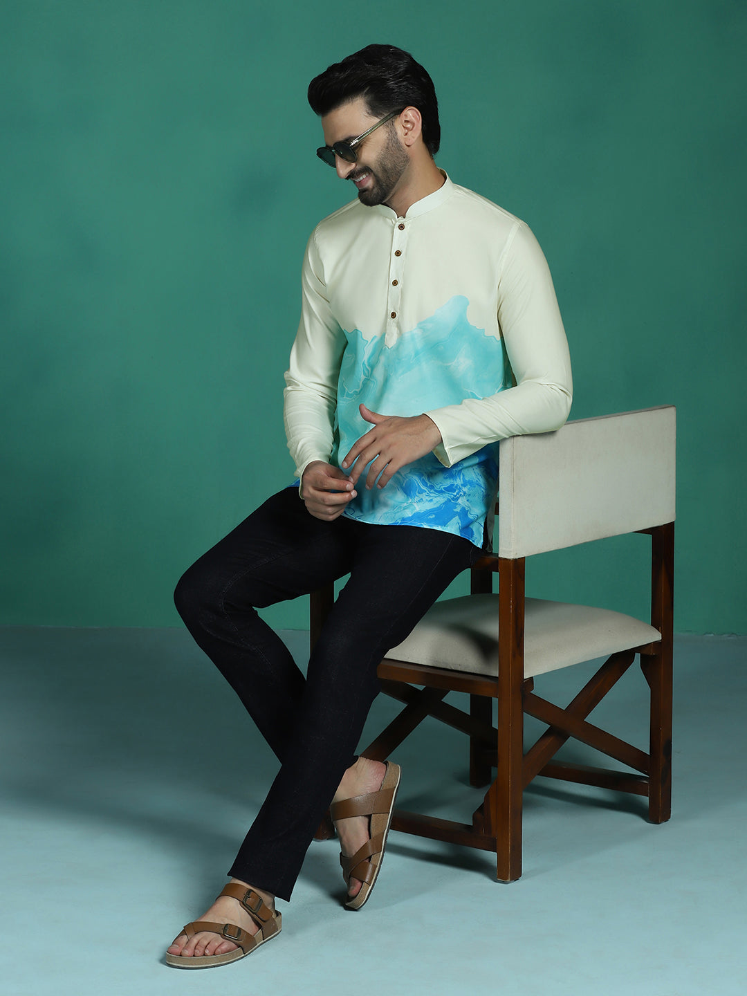 Zavaya Multicolor Ombre Rayon Short Kurta for Men