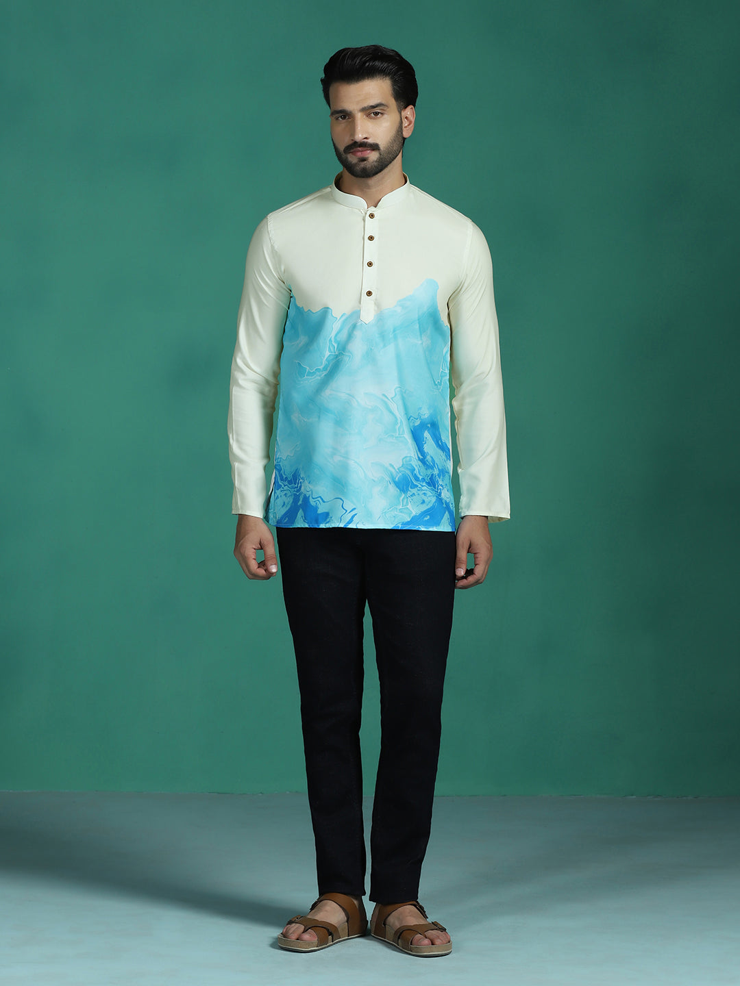 Zavaya Multicolor Ombre Rayon Short Kurta for Men