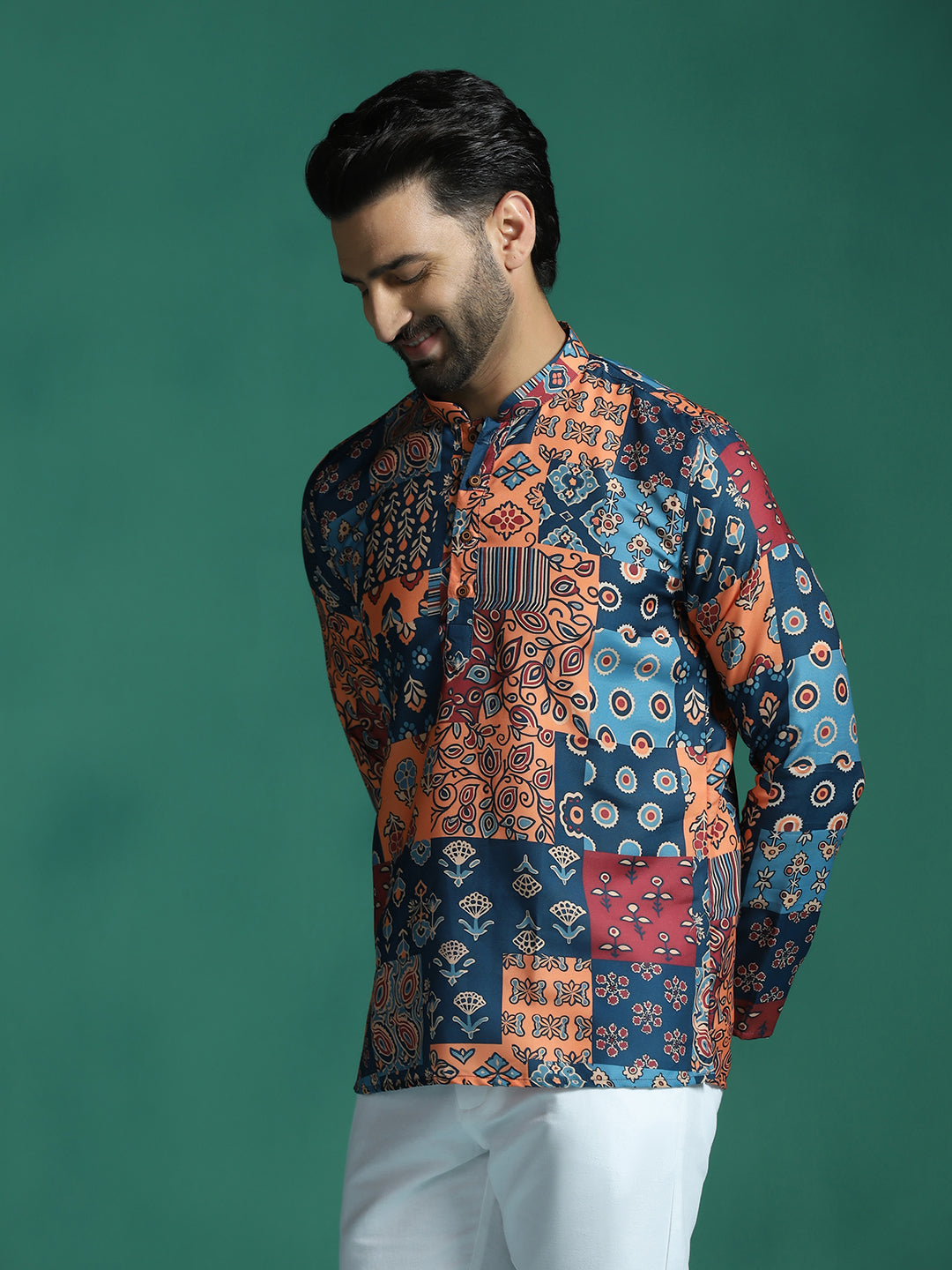 Zavaya Multicolor Floral Rayon Short Kurta for Men