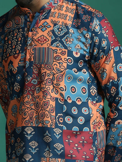 Zavaya Multicolor Floral Rayon Short Kurta for Men