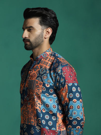 Zavaya Multicolor Floral Rayon Short Kurta for Men