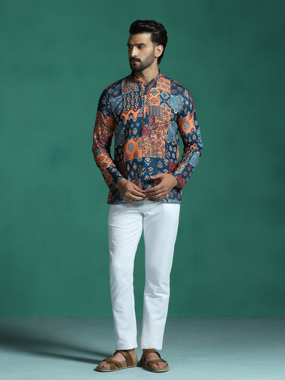 Zavaya Multicolor Floral Rayon Short Kurta for Men