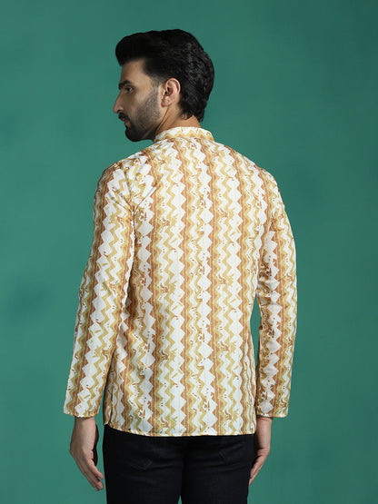 Zavaya Yellow Zigzag Rayon Short Kurta for Men