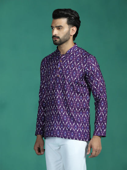 Zavaya Purple Zigzag Rayon Short Kurta for Men
