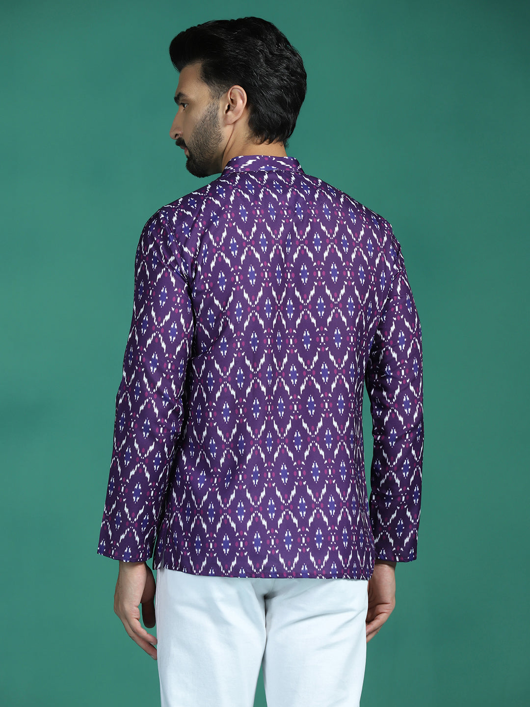 Zavaya Purple Zigzag Rayon Short Kurta for Men