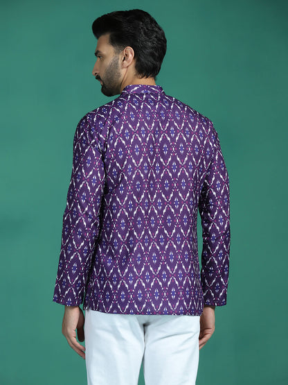 Zavaya Purple Zigzag Rayon Short Kurta for Men