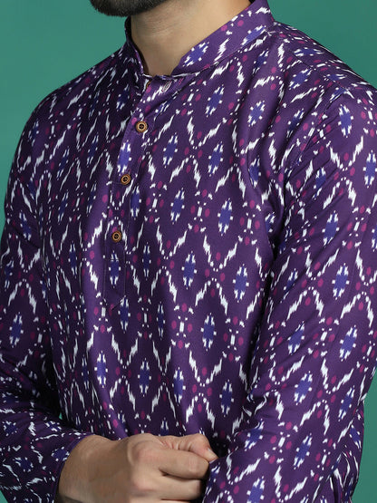 Zavaya Purple Zigzag Rayon Short Kurta for Men
