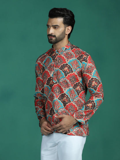 Zavaya Multi Abstract Rayon Short Kurta for Men