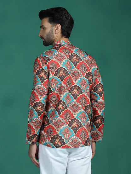Zavaya Multi Abstract Rayon Short Kurta for Men