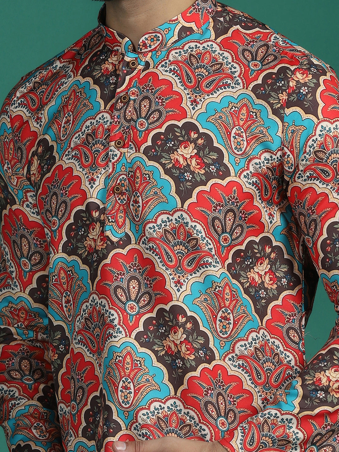 Zavaya Multi Abstract Rayon Short Kurta for Men