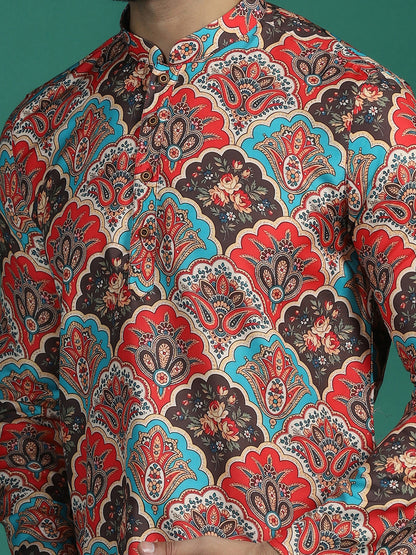 Zavaya Multi Abstract Rayon Short Kurta for Men
