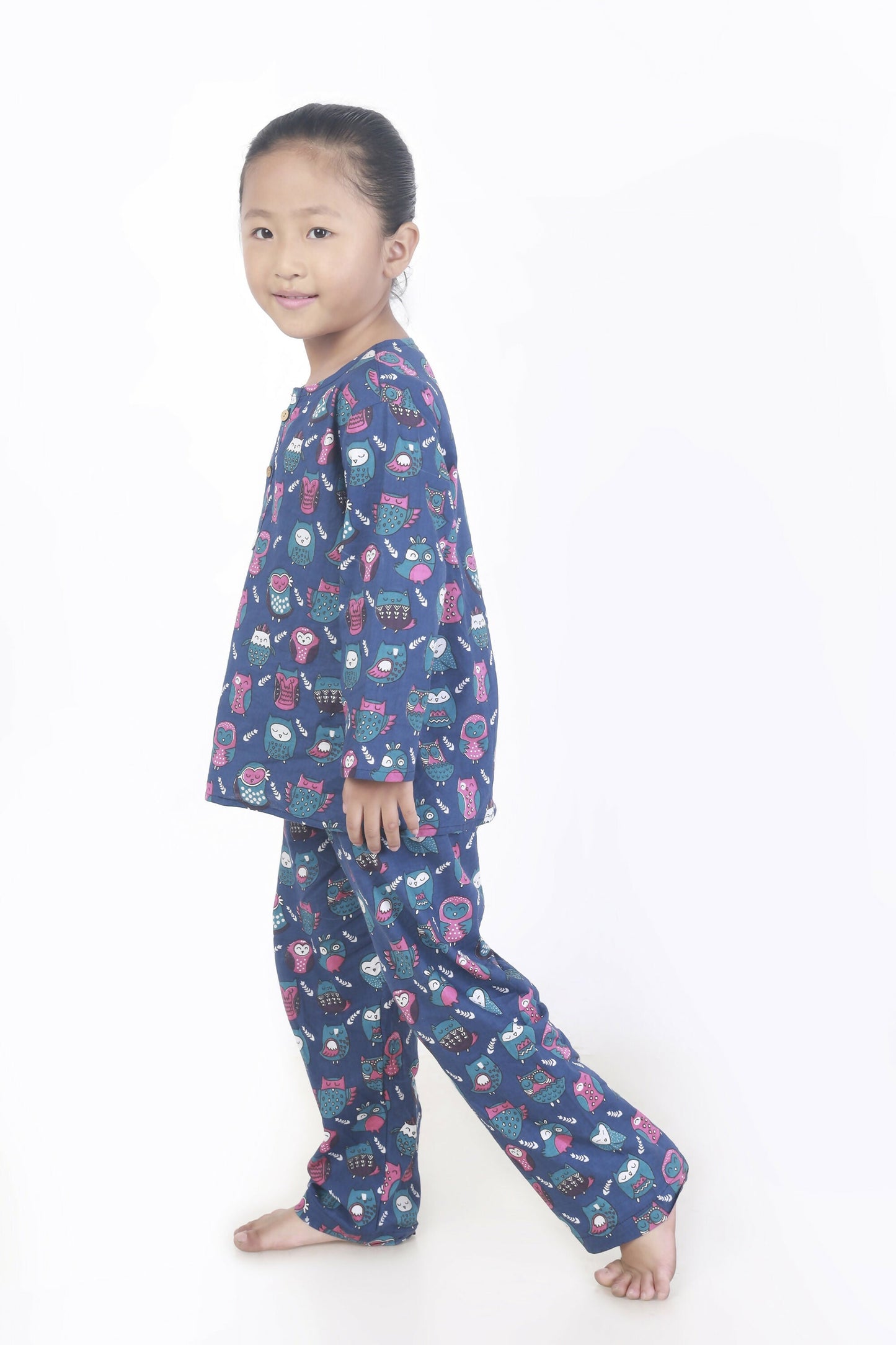 Breathables Kids Cotton Owl Print Co-Ord Night Suit  Navy Blue