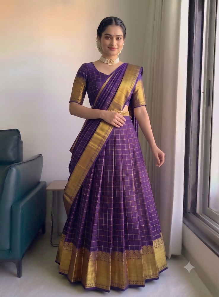 Teeya Creation Elegant Wine Red Checkered Silk Lehenga Choli with Traditional Zari Work