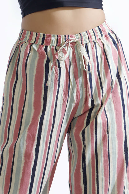 Breathables WomenS Pink Cotton Stripes Loungewear Co-Ord Set