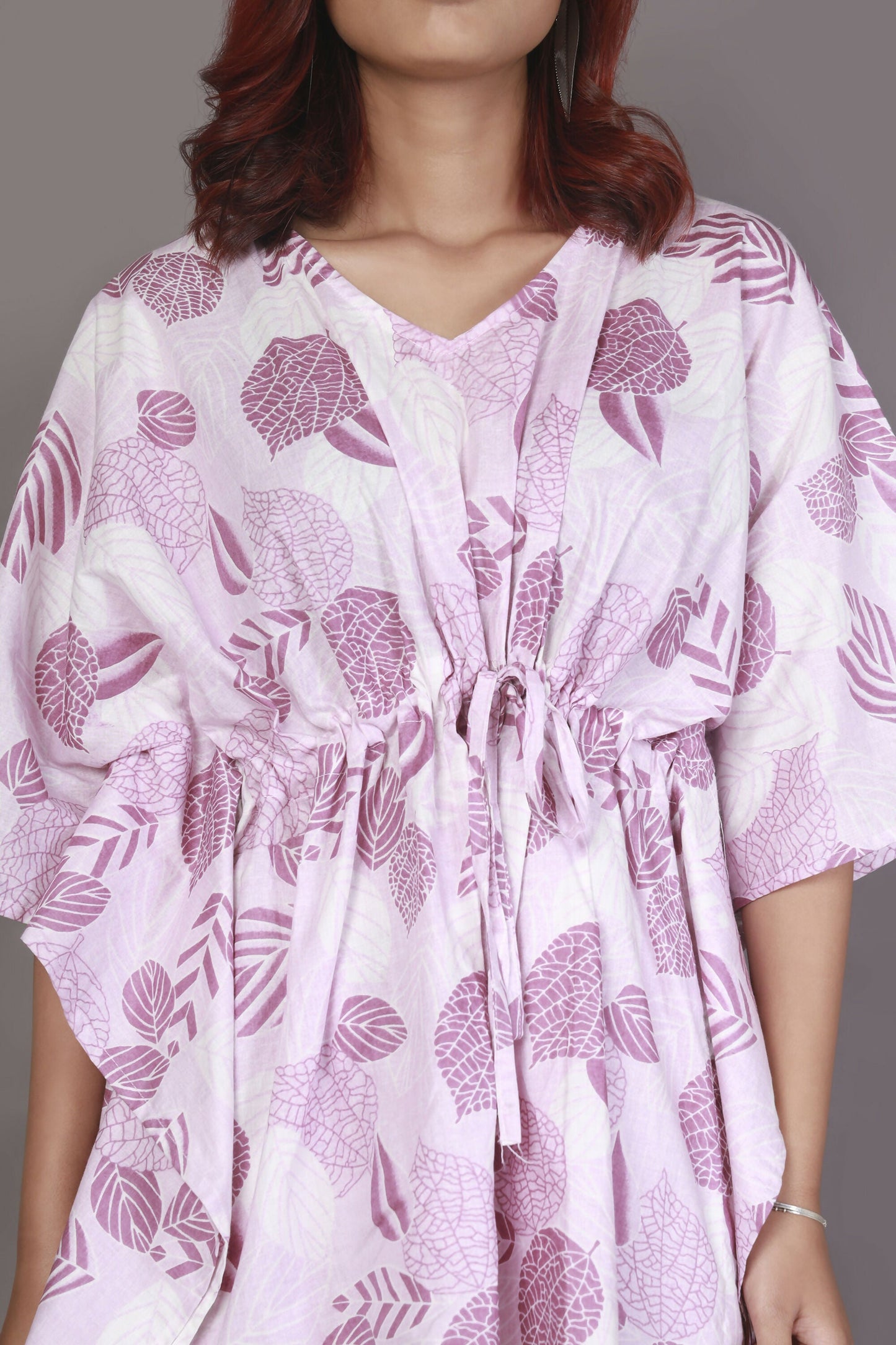 Breathables WomenS Loungewear Kaftan Cotton Pink Nature-Inspired Print Co-Ord Set