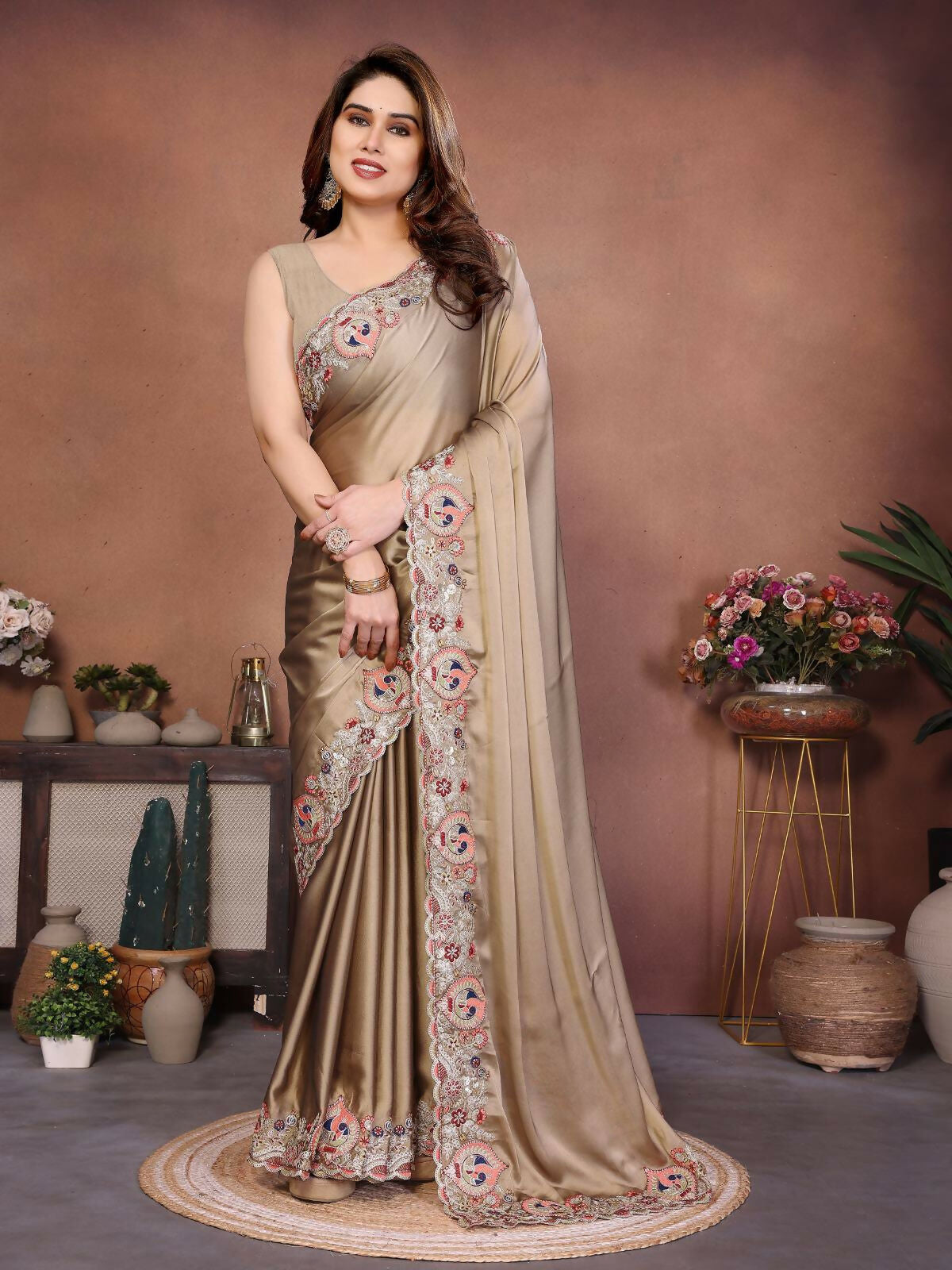 Teeya Creation New Trendy Party Wear Soft Silk Saree-Brown