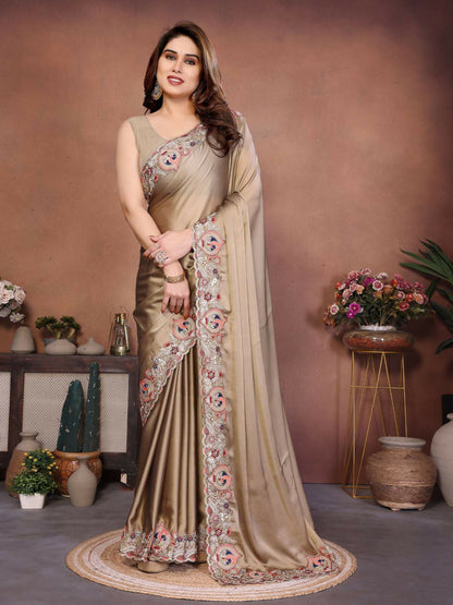 Teeya Creation New Trendy Party Wear Soft Silk Saree-Brown