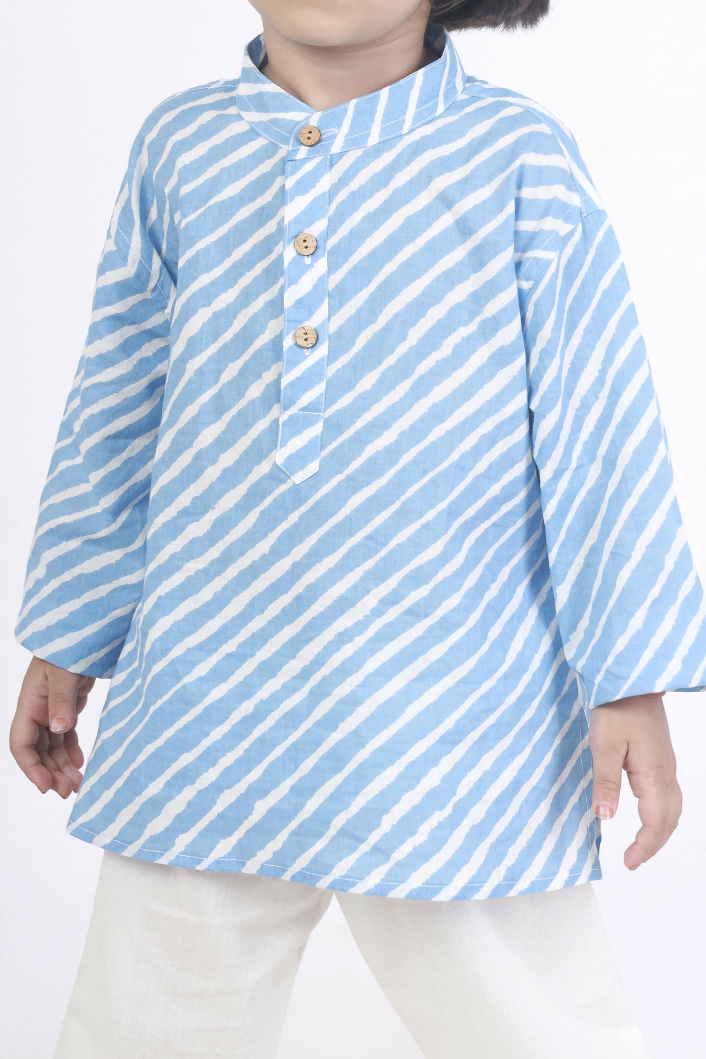 Breathables Kids Cotton Night Suit  Blue Striped Kurta & Pyjama Co-Ord Set For Boys & Girls
