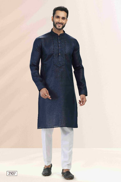 Raivat Ethnic Linen Cotton Pintux Work Kurta Pajama In Blue Colour