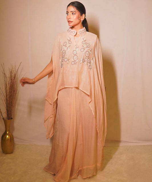 Timaraa Peach Aura Hand-Embellished Georgette Co-Ord Set