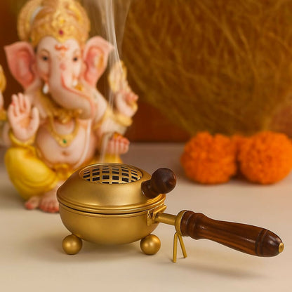 Not Available Handcrafted Metal Dhoop Dani Incense Burner - Golden Color