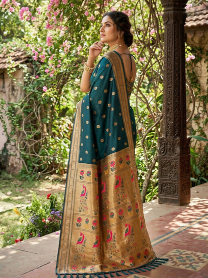 Shree Shyam Fashion Teal Soft Silk Saree