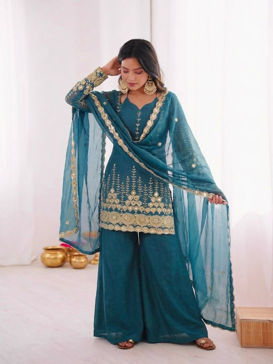 Teeya Creation New Trendy Womens Ethnic Wear Kurta Sharara Set - Blue