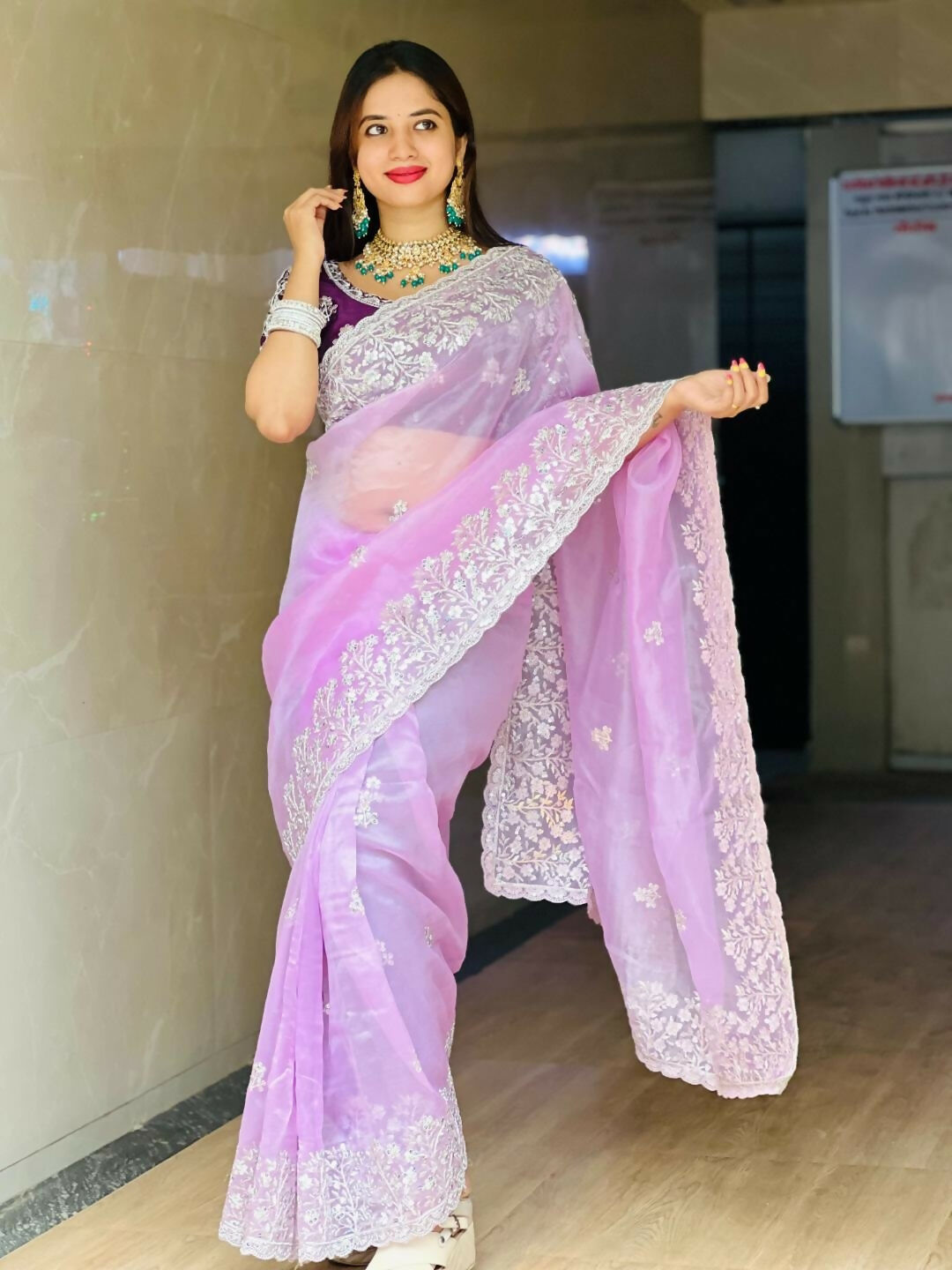 Teeya Creation New Womens Latest Party Wear Soft Organza Saree-Lavender