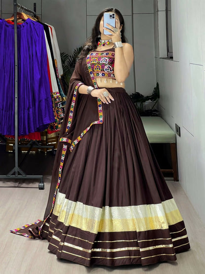 Yash Enterprise Brawn Rayon Cotton Embroidery Semi Stitched Navratri Top Chaniya Choli