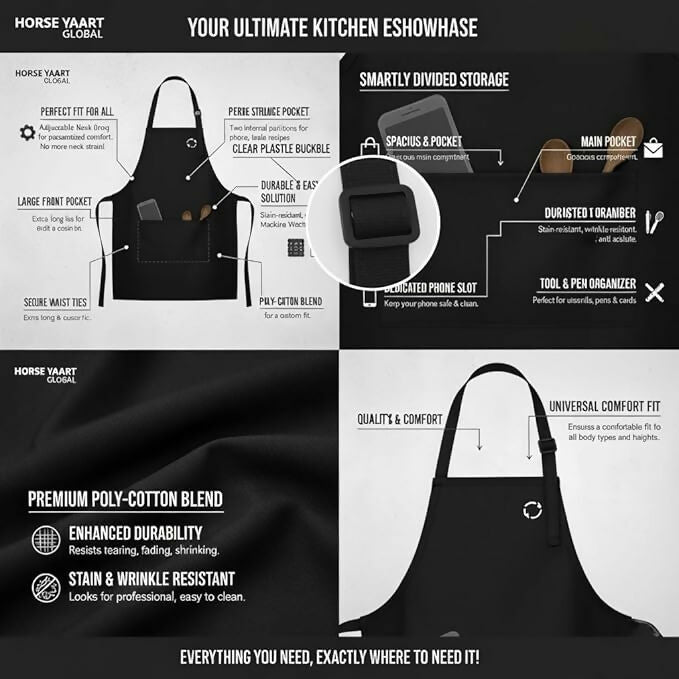 Horseyaart Professional Waterproof Apron For Kitchen/Chef-Black