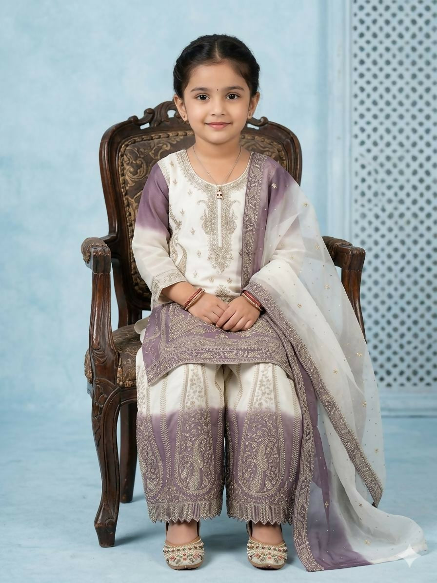 Teeya Creation New Kids Collection Trendy Stylish Kids Wear Heavy Embroidery Sequence Work Kurta Set -Purple