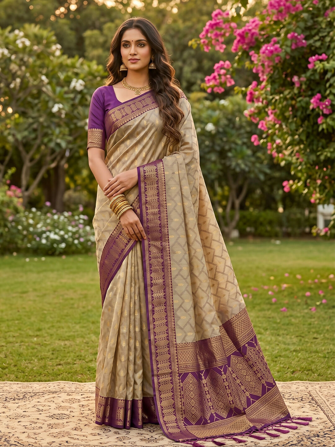 Shree Shyam Fashion Chiku With Purple Cotton Saree