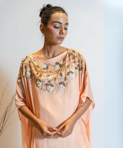 Timaraa Coral Peach Ombre Embellished Kaftan Dress