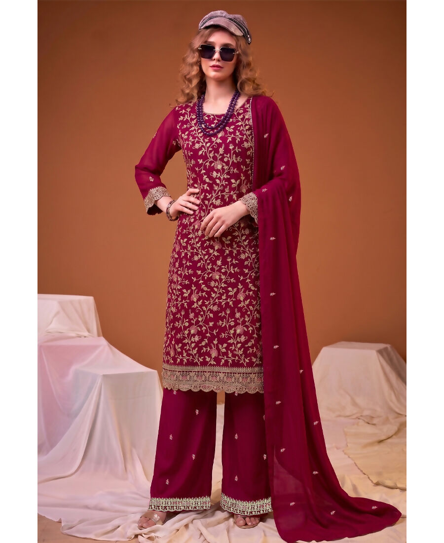 KC Rani Pink Straight Suit For Women Georgette Fabric