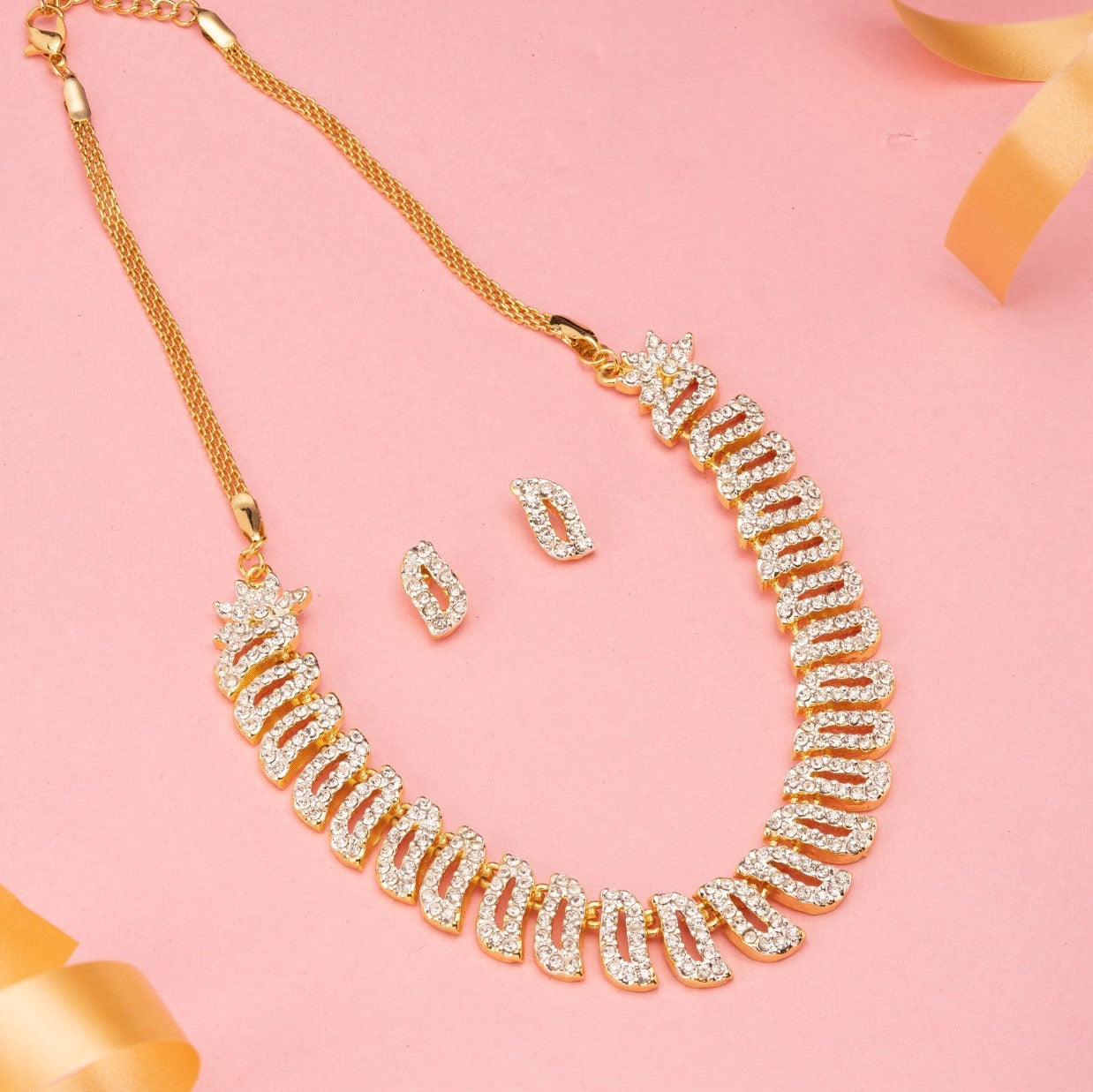 Estele 24 CT gold Plated American Diamond Veronica Necklace Set for Women