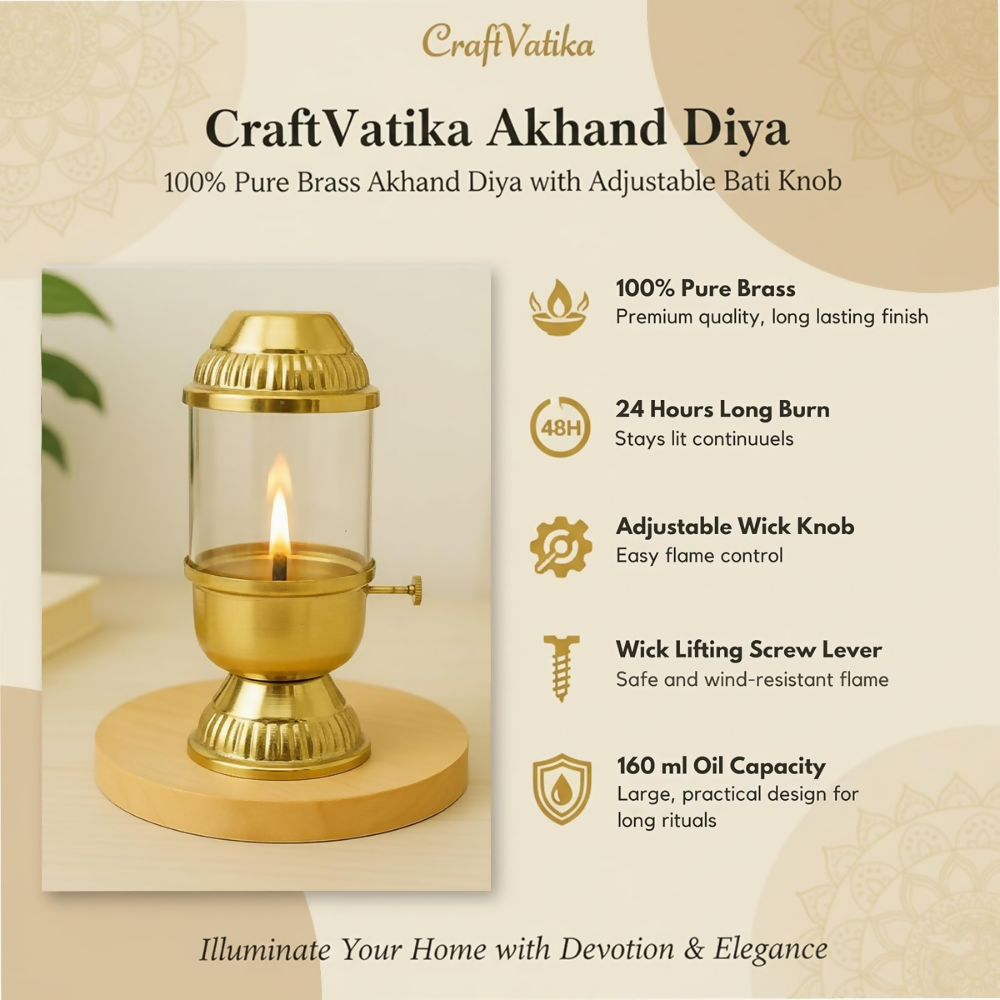 CraftVatika Pure Brass Akhand Diya